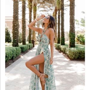 SUNNY SUNDAY GREEN PALM PRINT MAXI BODYSUIT DRESS